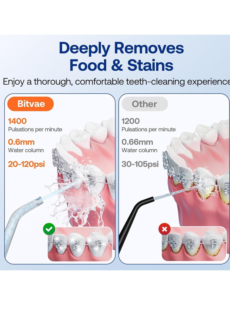 Bitvae C6 Water Dental Flosser for Teeth Pick, Cordless Flosser for Travel with 6 Jet Tips, 3 Modes 5 intensities, IPX7 Waterproof Portable & Rechargeable Oral Irrigator Cleaner, Black