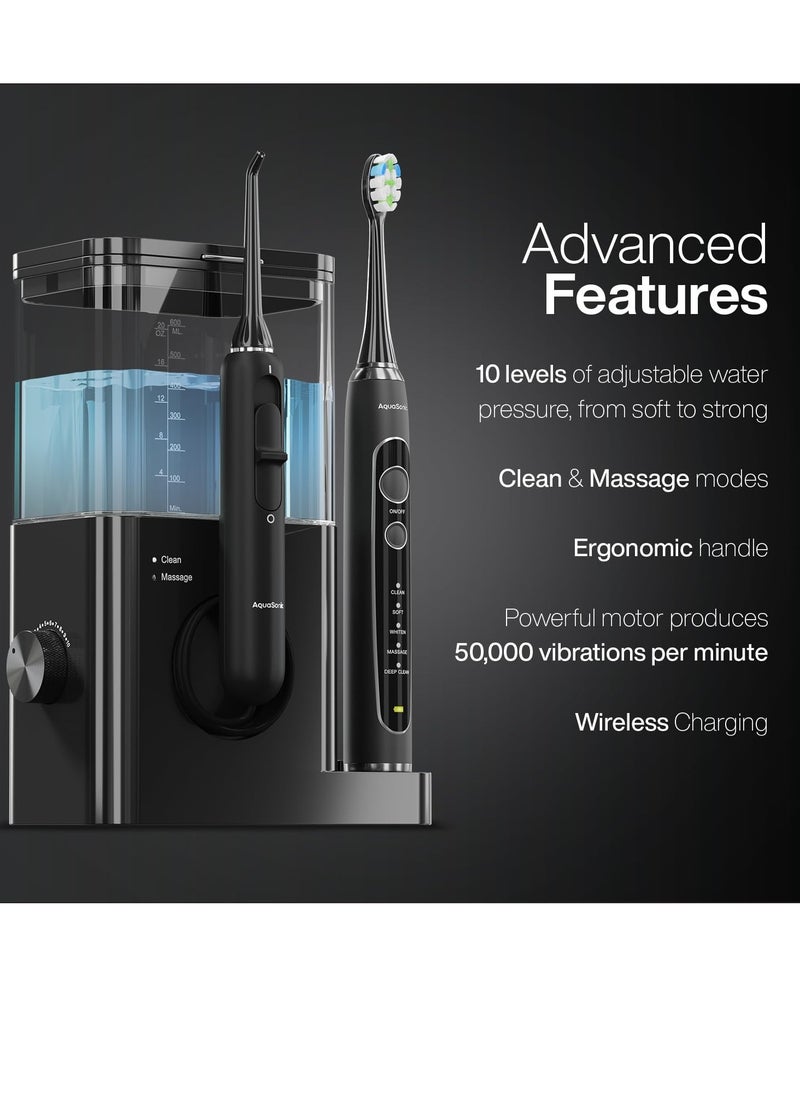 Aquasonic Home Dental Center PRO – Brushing & Flossing Made Easy – Brush & Floss – Power Toothbrush & Water Flosser – Whiter Teeth & Healthier Gums – Black Series Pro+Oral Irrigator