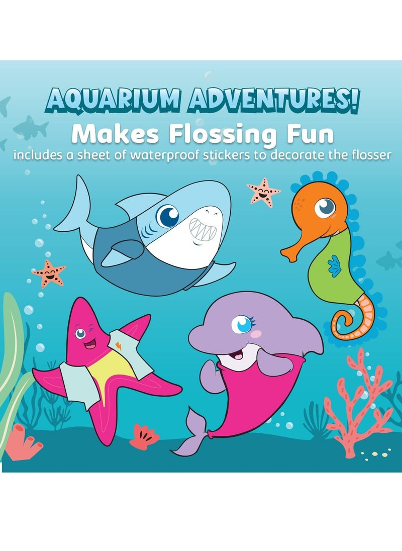 AquaSonic Kids' Water Flosser for Ages 6+ | Standard Nozzle, Orthodontic Nozzle & Waterproof Stickers | 4 Flossing Modes | Aquarium Adventures Theme (Blue)