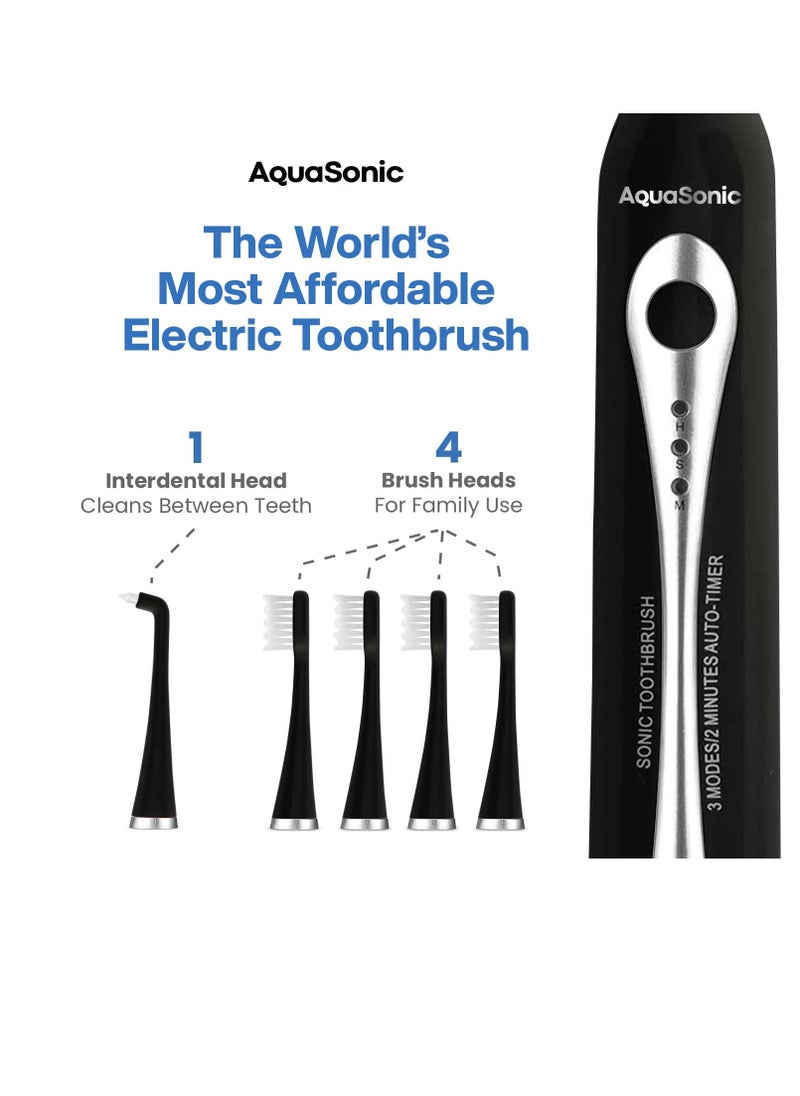 AquaSonic Home Dental Center Rechargeable Power Toothbrush & Smart Water Flosser - Complete Family Oral Care System - 10 Attachments and Tips Included - Various Modes & Timers (Black)