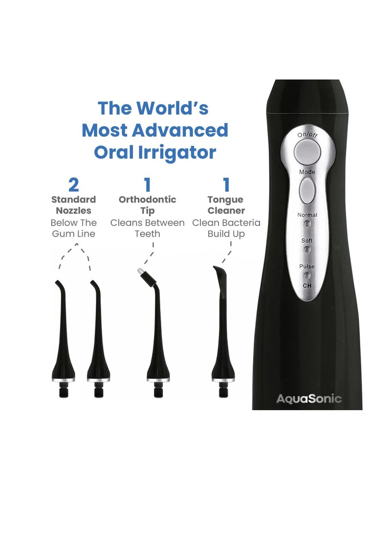 AquaSonic Home Dental Center Rechargeable Power Toothbrush & Smart Water Flosser - Complete Family Oral Care System - 10 Attachments and Tips Included - Various Modes & Timers (Black)