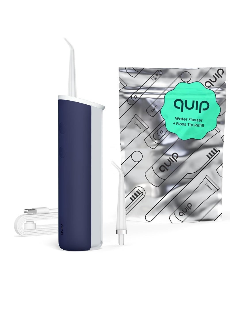 quip Water Flosser with Replacement Tip - Cordless Water Flosser with Adjustable Pressure - Teeth Cleaner Pick with 360 Degree Rotating Replaceable Tip, Rechargeable Water Dental Pick - Midnight Blue