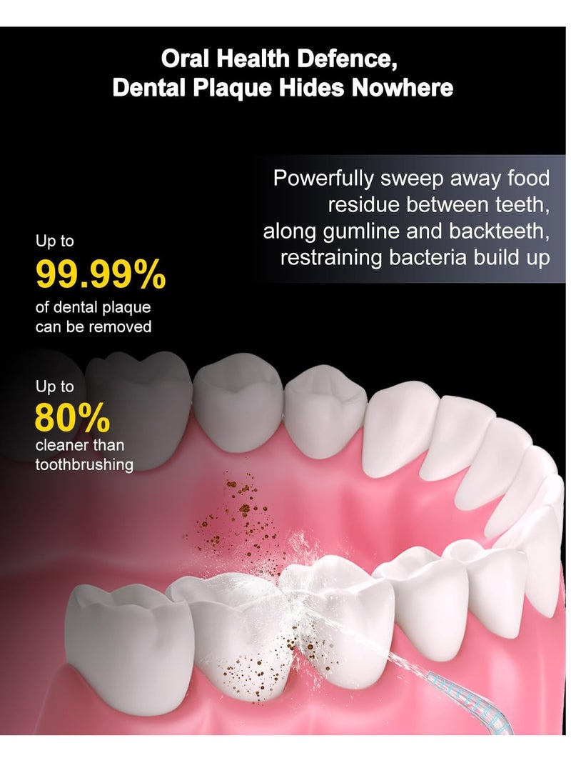 MySmile Powerful Cordless 350ML Water Dental Flosser Portable OLED Display Oral Irrigator with 5 Pressure Modes 8 Replaceable Jet Tips and Storage Bag for Home Travel Use (Black)
