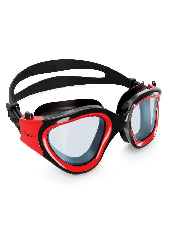 AqtivAqua Swimming Goggles Swim Goggles for Adults Men Women Kids Youth Girls Boys Children DX (Clear-Lenses Red/Black-Frame)