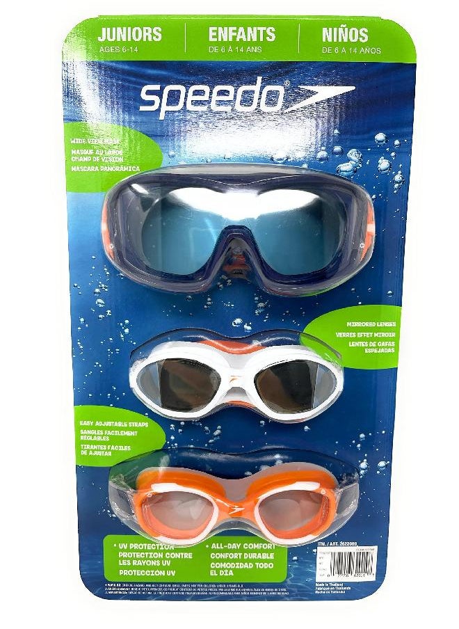 Speedo Junior Swim Goggles 3-Pack, Multi-Color & Shape - Variety Pack