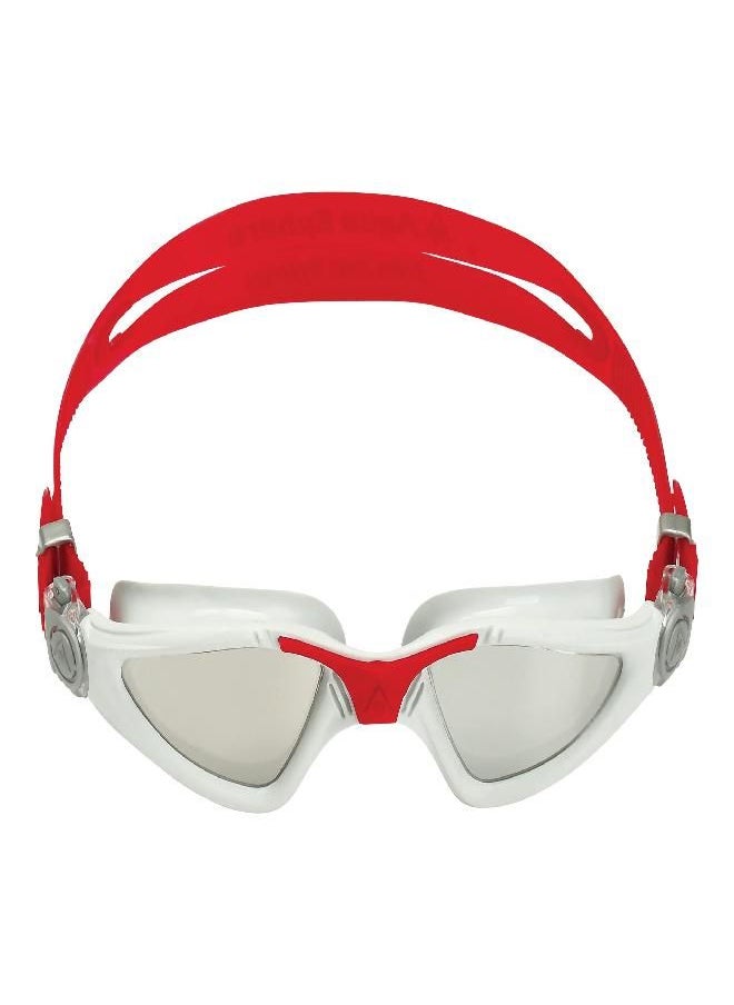 Aquasphere Kayenne Adult Swim Goggles - 180-Degree Distortion Free Vision, Ideal for Active Pool or Open Water Swimmers | Unisex Adult, Silver Titanium-Mirrored Lens, Gray/Red Frame (EP2961006LMS)