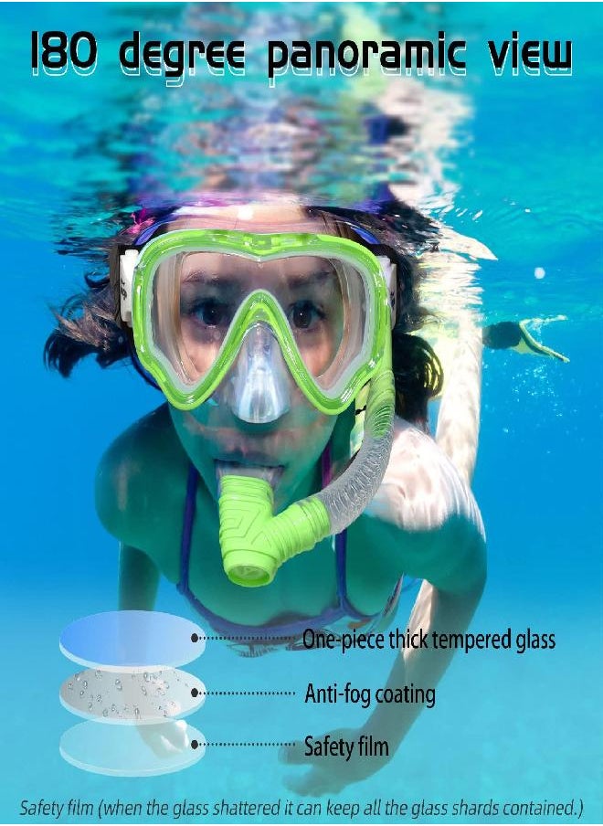 Kids Swim Goggles Snorkel Mask Diving Scuba Mask Snorkeling Goggles for Kids Boys Girls Youth, Anti-Fog 180° Clear View Kids Pool Underwater Swimming Goggles with Nose Cover, Snorkel Swim Equipment