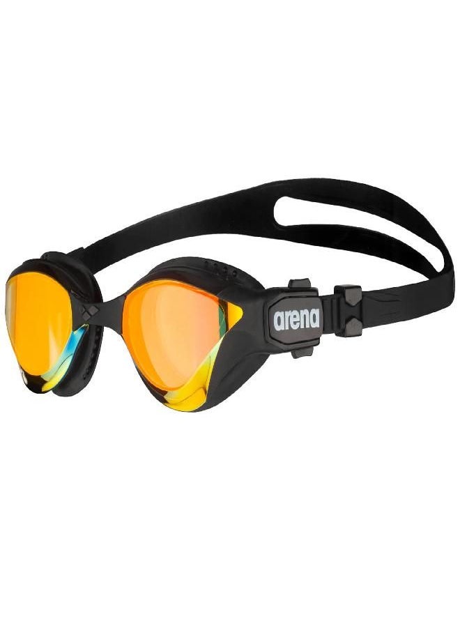 Arena Unisex Adult Cobra Tri Swimming Goggles for Triathlon and Fitness Swipe Anti-Fog Wide Vision Mirror Lens, Yellow Copper/Black