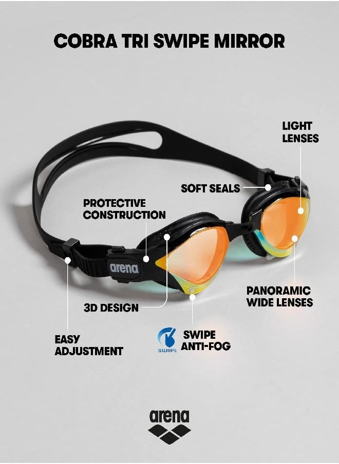 Unisex Adult Cobra Tri Swimming Goggles For Triathlon And Fitness Swipe Anti-Fog Wide Vision Mirror Lens, Yellow Copper/Black