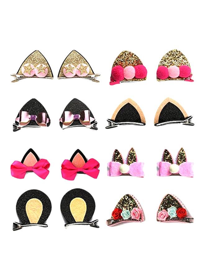 16-Piece Sparkle Ribbon Clip set Beige/Black/Pink