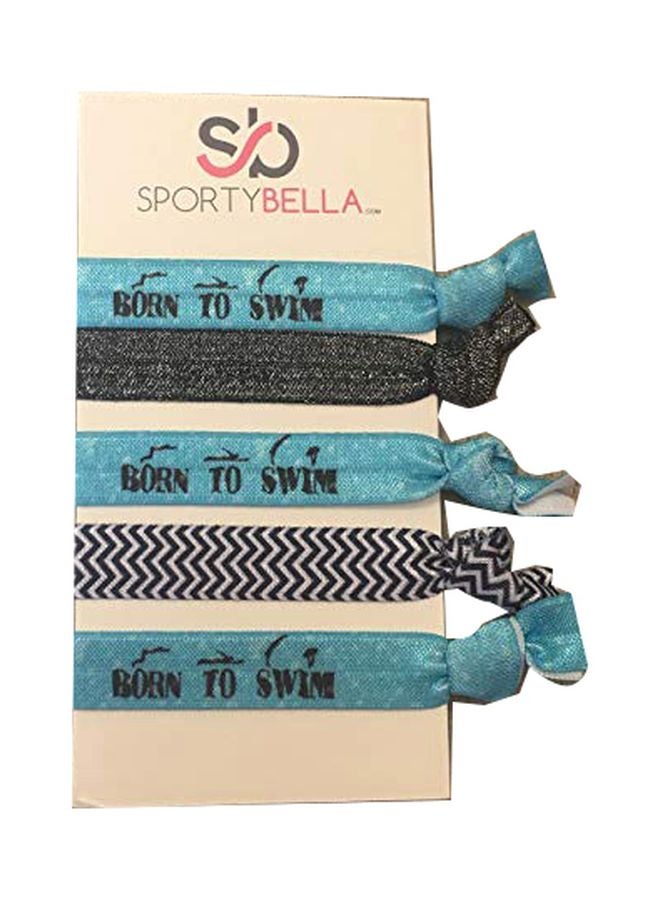 5-Piece Elastic Hair Ties Blue/Black/White