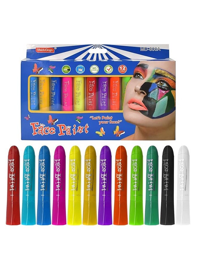 Face Paint Crayons, 12 Colors Face Paints for Children Halloween Make Up Set, Washable Make Up Set Body Painting for Boys Girls, Non-Toxic, Party Cosplay Face Paint Crayons for Ages 3+