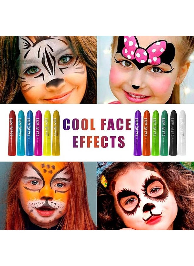 Face Paint Crayons, 12 Colors Face Paints for Children Halloween Make Up Set, Washable Make Up Set Body Painting for Boys Girls, Non-Toxic, Party Cosplay Face Paint Crayons for Ages 3+