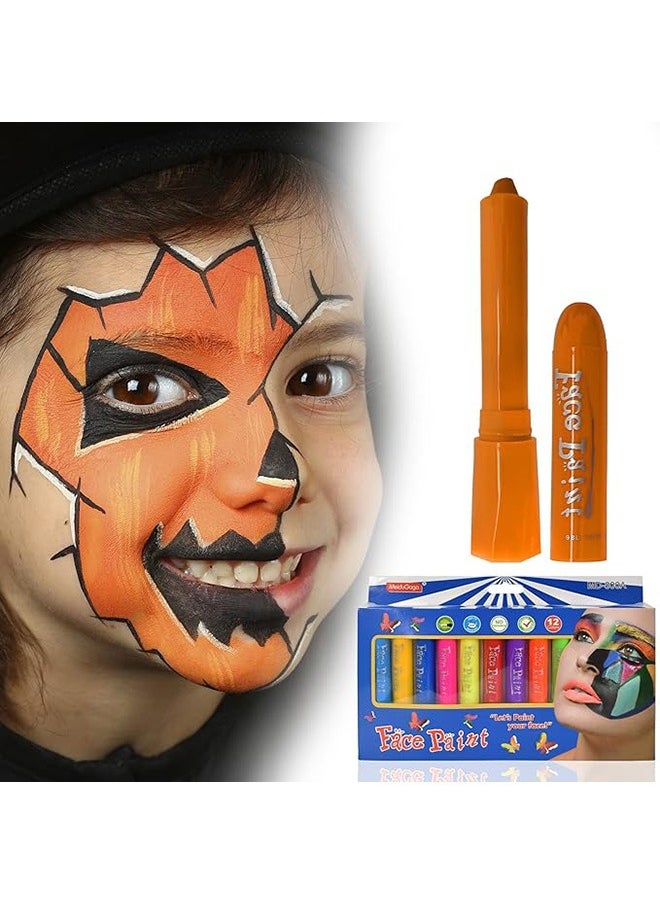 Face Paint Crayons, 12 Colors Face Paints for Children Halloween Make Up Set, Washable Make Up Set Body Painting for Boys Girls, Non-Toxic, Party Cosplay Face Paint Crayons for Ages 3+