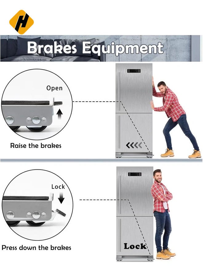 Universal Extendable Furniture Appliance Rollers (4 Pack) – Heavy-Duty Mover Tools with 24 Rollers & Brakes, Strong Base for Washing Machines, Refrigerators, Dryers, Grey