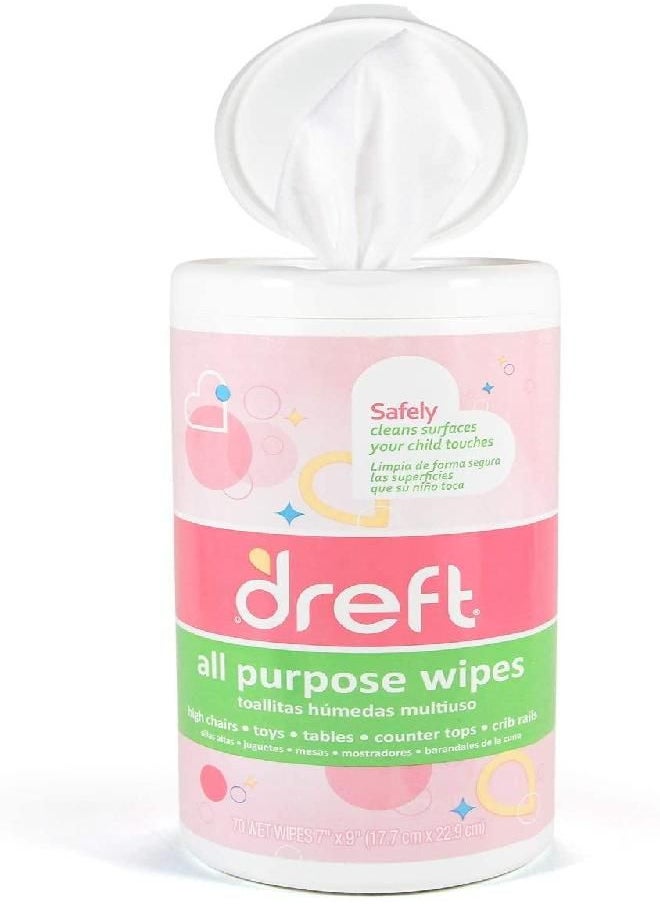 Dreft Multi-Surface All-Purpose Gentle Cleaning Wipes for Baby Toys, Car Seat, High Chair & More, 70 Count (Pack of 4)