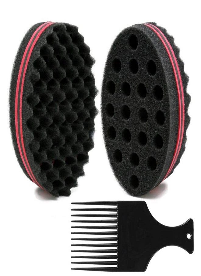 BEWAVE Big Holes Barber Hair Brush Sponge Dreads Locking Twist Afro Curl Coil Wave Hair Care Tool, 2 Pcs with 1 Pc Hair Pick