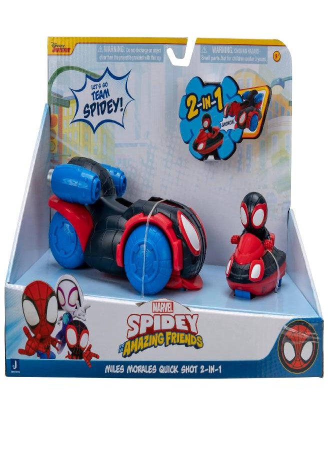 Marvel Spidey and His Amazing Friends Quick Shot Vehicle (Miles Morales: Spider-Man) - Quick Shot 2-in-1 Vehicle with Miles Morales: Spider-Man