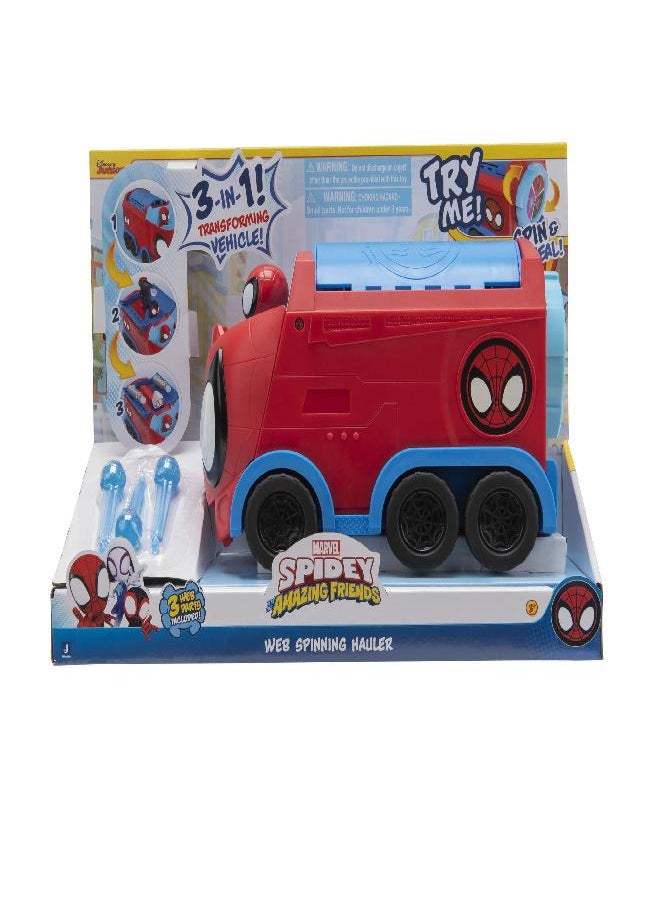 Marvel Spidey and His Amazing Friends Web Spinning Hauler - 8-Inch 3-in-1 Transforming Vehicle - Toys Featuring Your Friendly Neighborhood Spideys