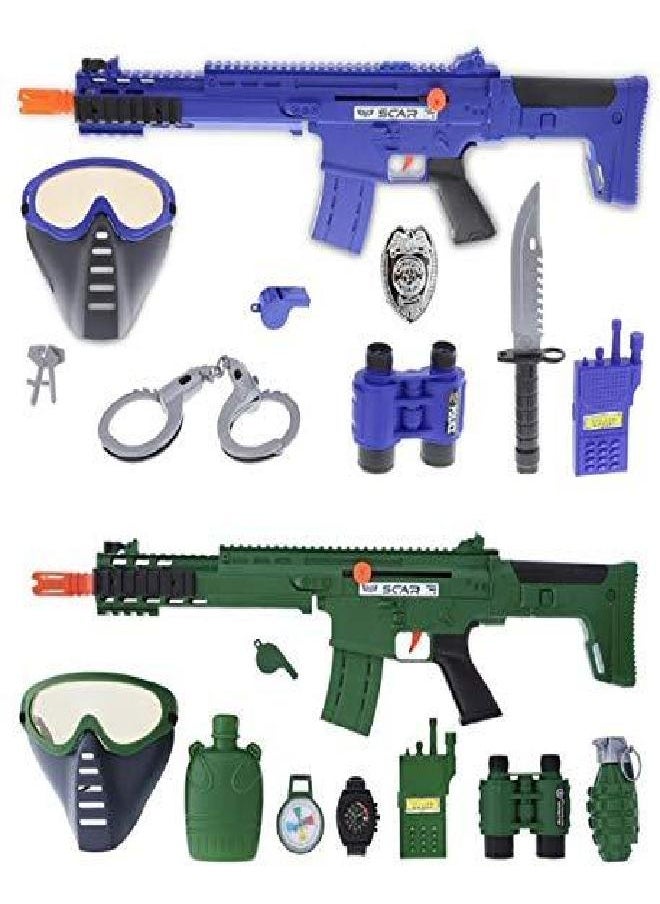 Mozlly Police Officer & Soldier Role Play Kit Toys - Includes 9 Piece Pack, Dress Up with Special Forces or Police Costume Accessories - Set of 2