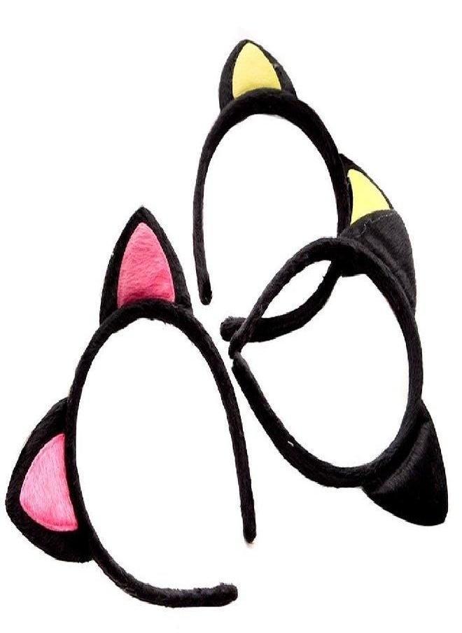 UPSTORE 2 Pcs Cute Cat Ears Headbands Velvet Cloth Wrapped Plastic Headwear Princess Hair Bands Hair Hoop Favors Holiday Cosplay Party Costume Hair Accessories For Girls Woman (Color Random)