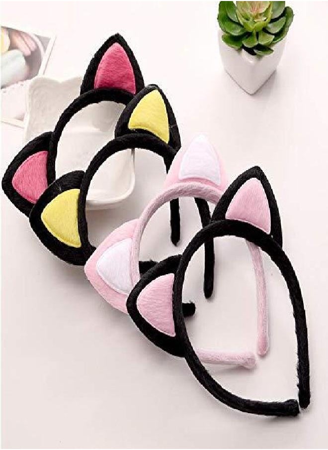 UPSTORE 2 Pcs Cute Cat Ears Headbands Velvet Cloth Wrapped Plastic Headwear Princess Hair Bands Hair Hoop Favors Holiday Cosplay Party Costume Hair Accessories For Girls Woman (Color Random)