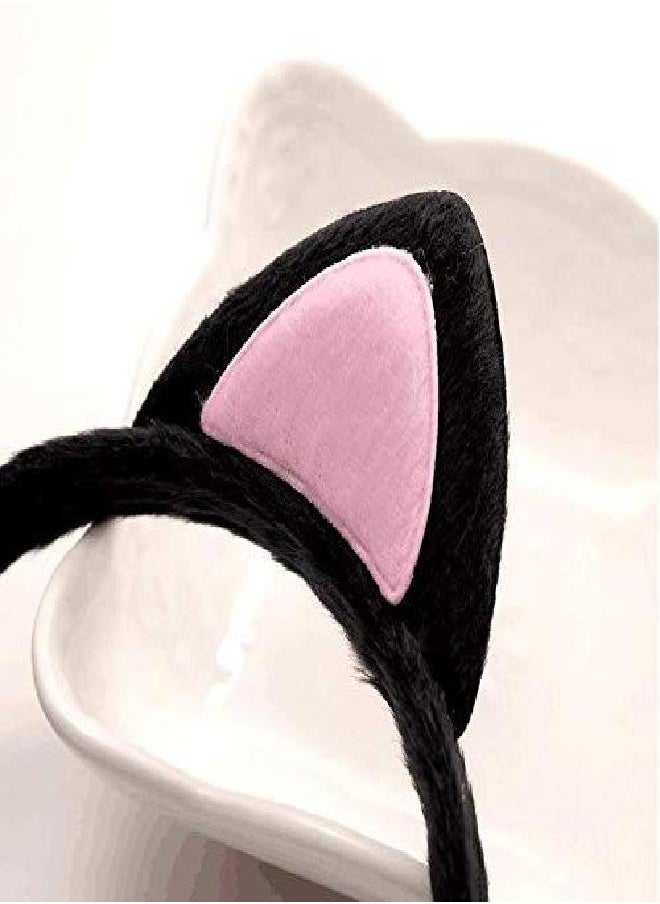 UPSTORE 2 Pcs Cute Cat Ears Headbands Velvet Cloth Wrapped Plastic Headwear Princess Hair Bands Hair Hoop Favors Holiday Cosplay Party Costume Hair Accessories For Girls Woman (Color Random)