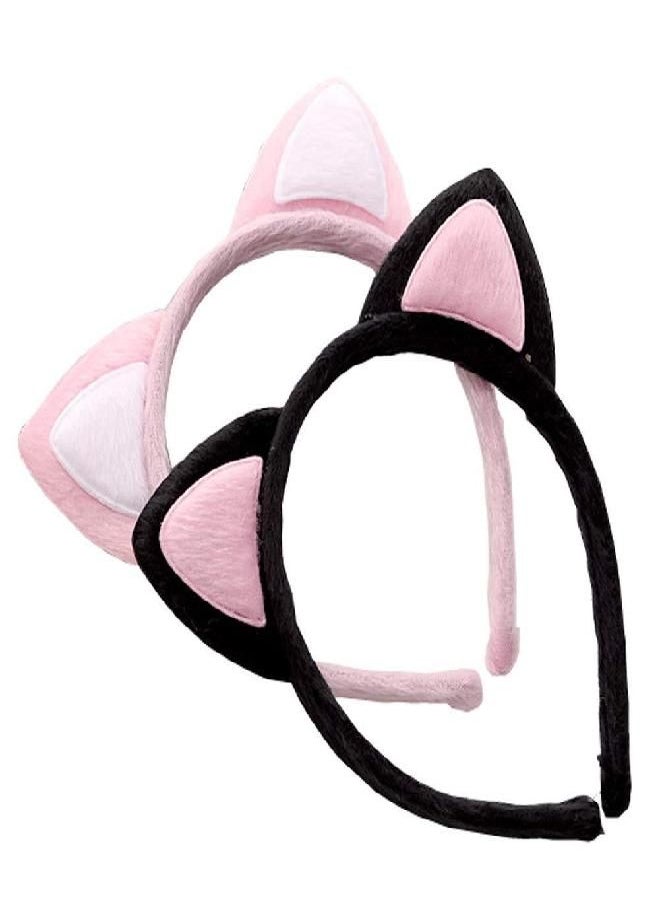 UPSTORE 2 Pcs Cute Cat Ears Headbands Velvet Cloth Wrapped Plastic Headwear Princess Hair Bands Hair Hoop Favors Holiday Cosplay Party Costume Hair Accessories For Girls Woman (Color Random)