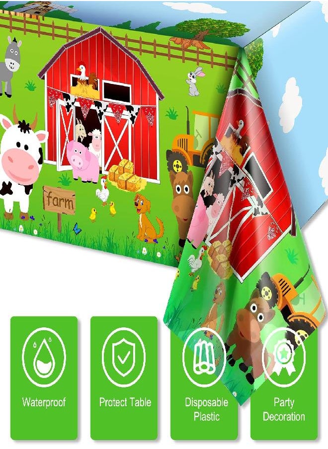 3 Pieces Farm Animals Party Tablecloth Farmhouse Disposable Plastic Table Cover Barnyard Farm Animal Theme Party Decorations for Picnics Baby Shower Boys Girls Birthday Party Supplies, 108 x 54 Inch