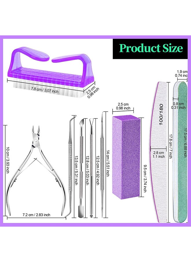 12 PCS Nail Files And Buffer Block Set, Cuticle Nippers with 100/180 Emery Boards Nail Buffer Kit, Pusher Toenail Lifter Peeler Scraper Nail Brush, For Manicure And Pedicure Tools (Purple)