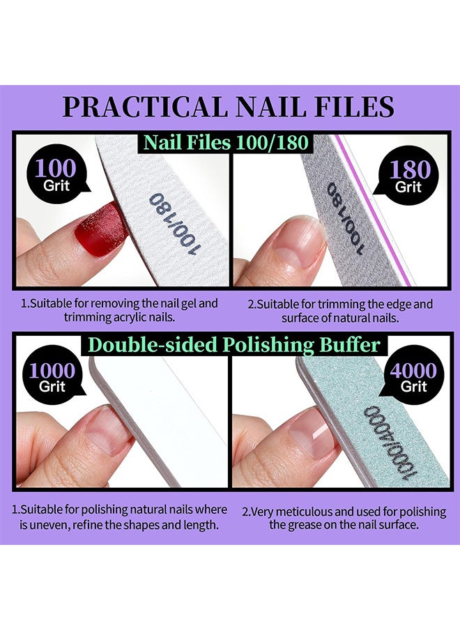 12 PCS Nail Files And Buffer Block Set, Cuticle Nippers with 100/180 Emery Boards Nail Buffer Kit, Pusher Toenail Lifter Peeler Scraper Nail Brush, For Manicure And Pedicure Tools (Purple)