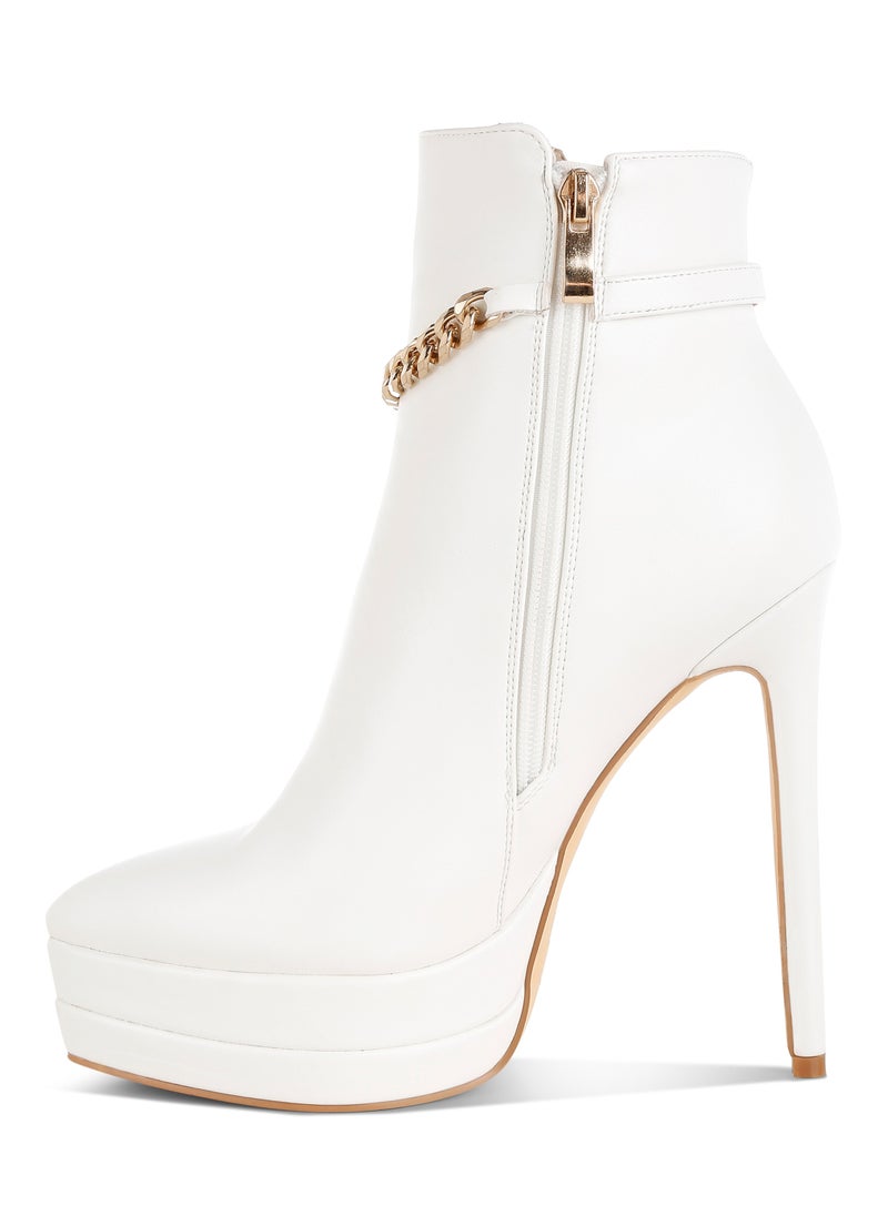 Metallic Chain Detail Boots in White