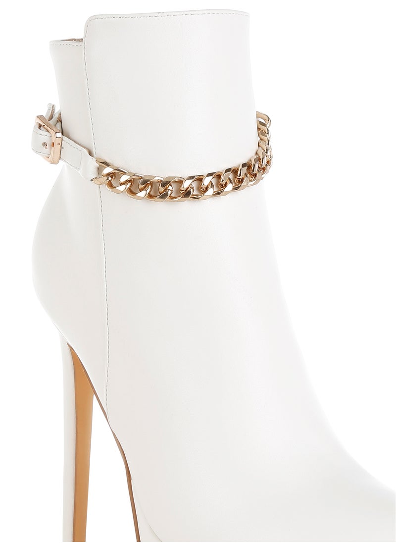 Metallic Chain Detail Boots in White