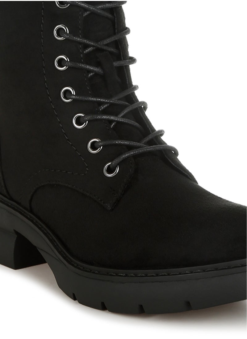 Lace Up High Ankle Boots in Black