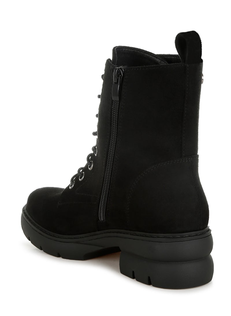 Lace Up High Ankle Boots in Black