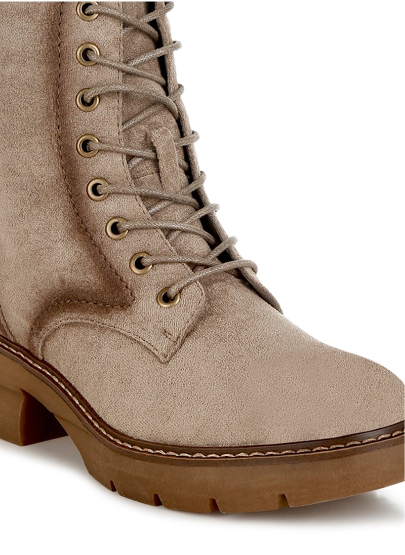 Lace Up High Ankle Boots in Taupe