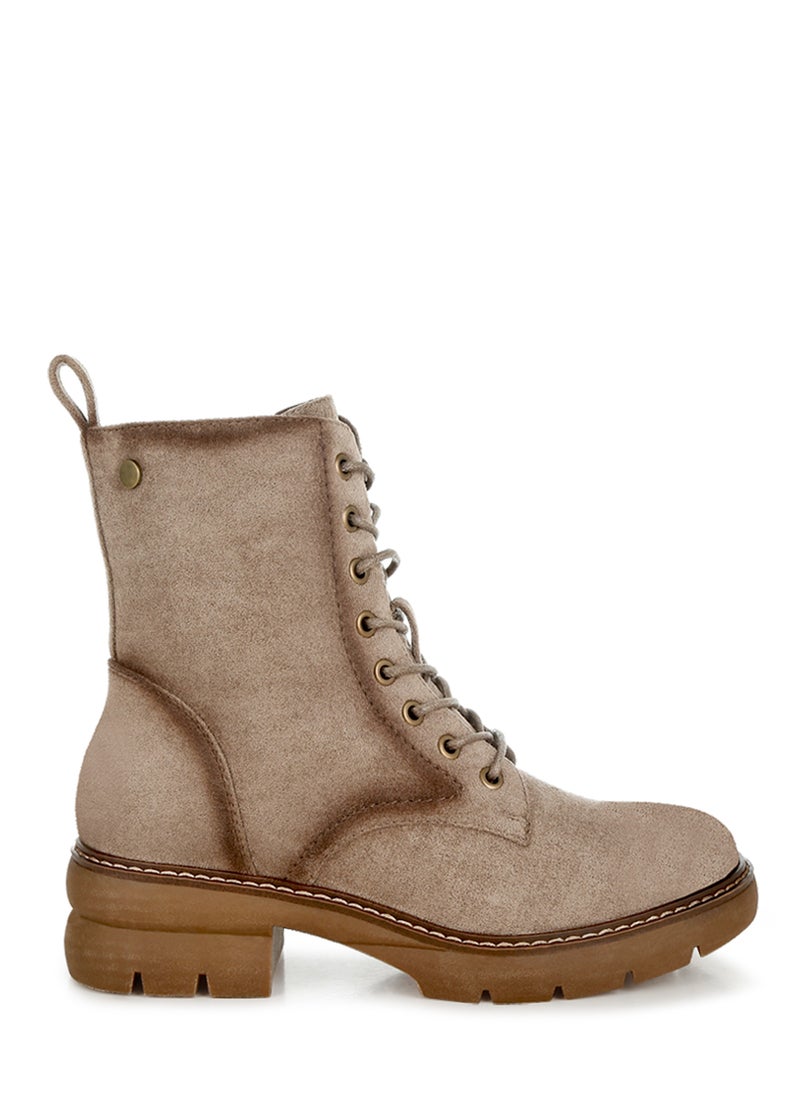 Lace Up High Ankle Boots in Taupe