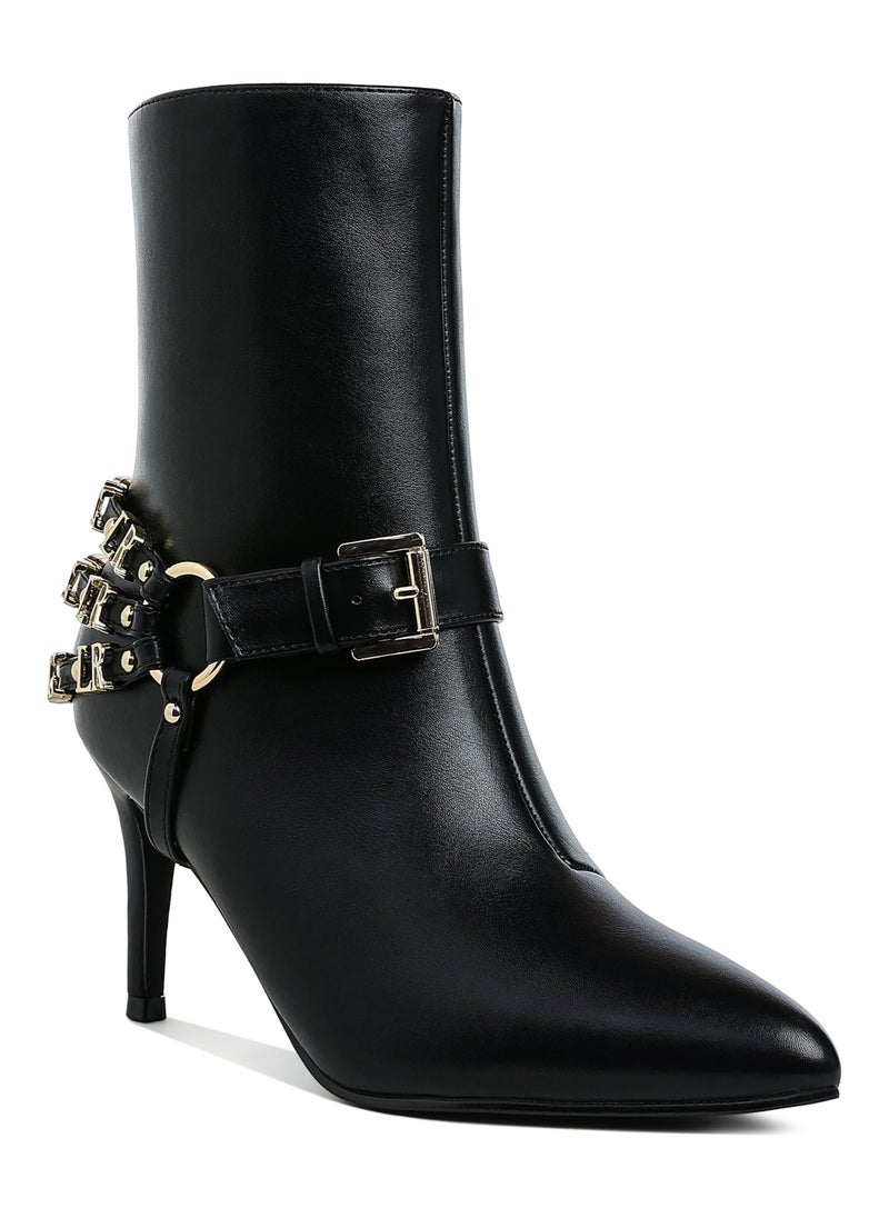 Harness Detail Stiletto Boots in Black