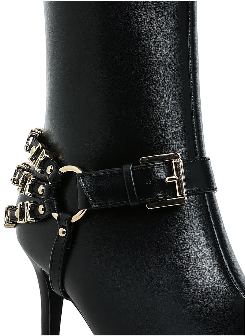 Harness Detail Stiletto Boots in Black