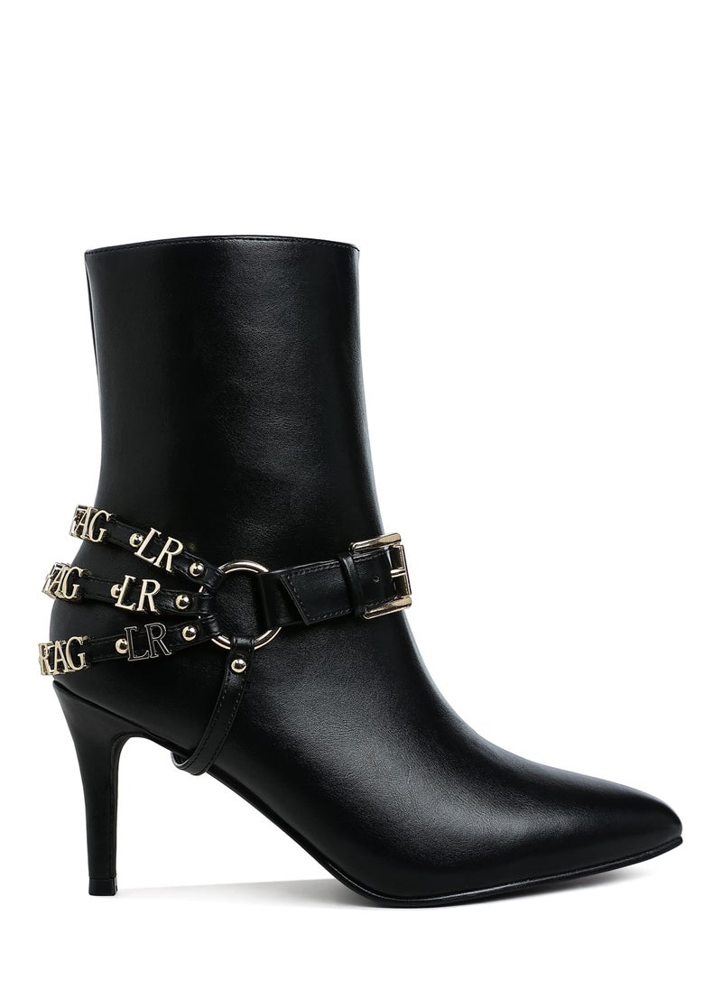 Harness Detail Stiletto Boots in Black