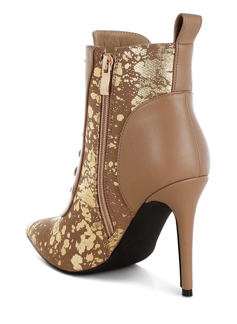 Abstract Pattern Lace-Up Ankle Boots in Brown