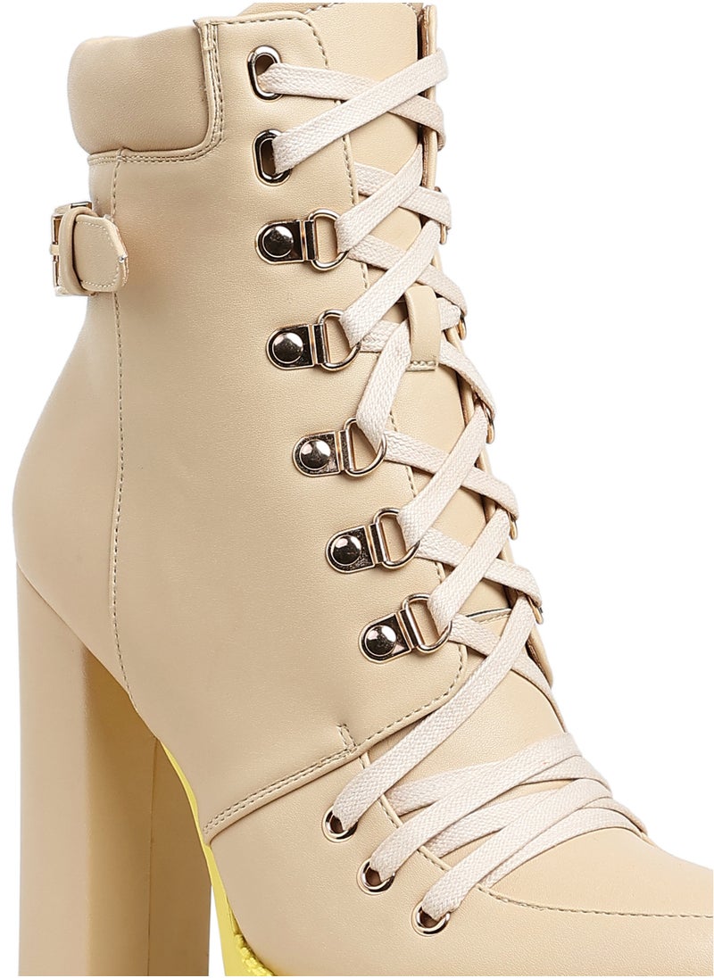 Cushion Collared Biker Boot in Beige
