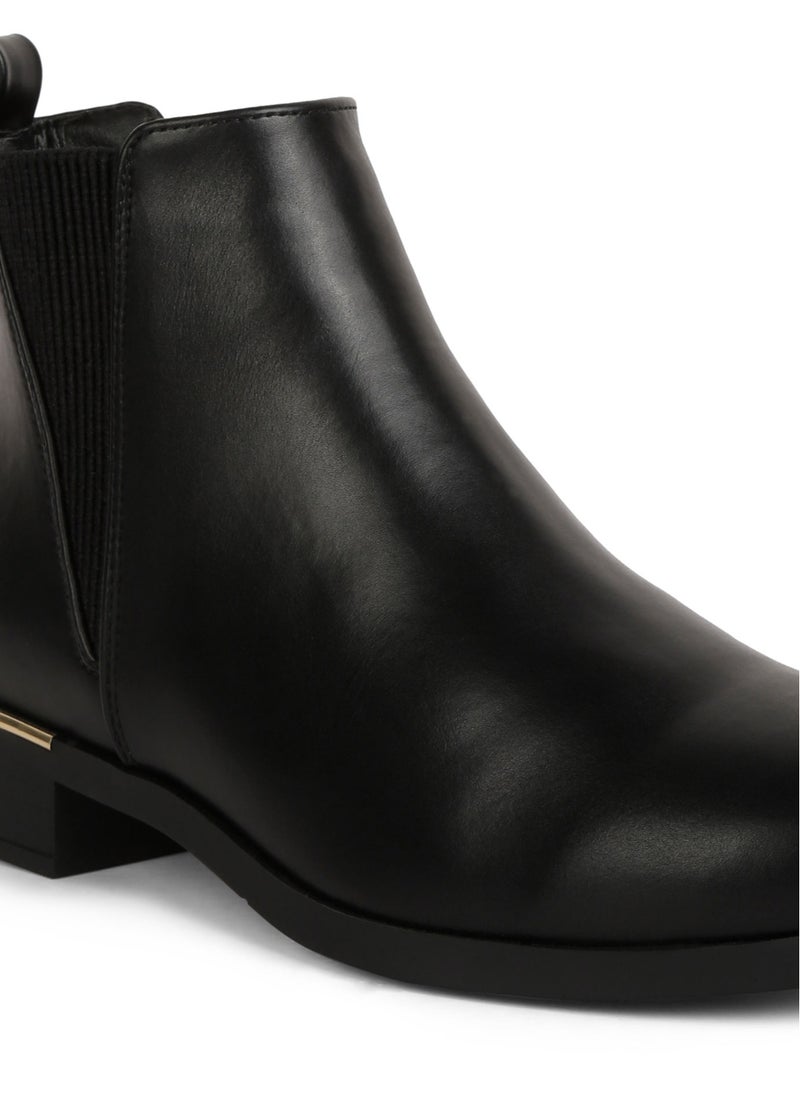 Black Metallic Sling Detail Chelsea Boots