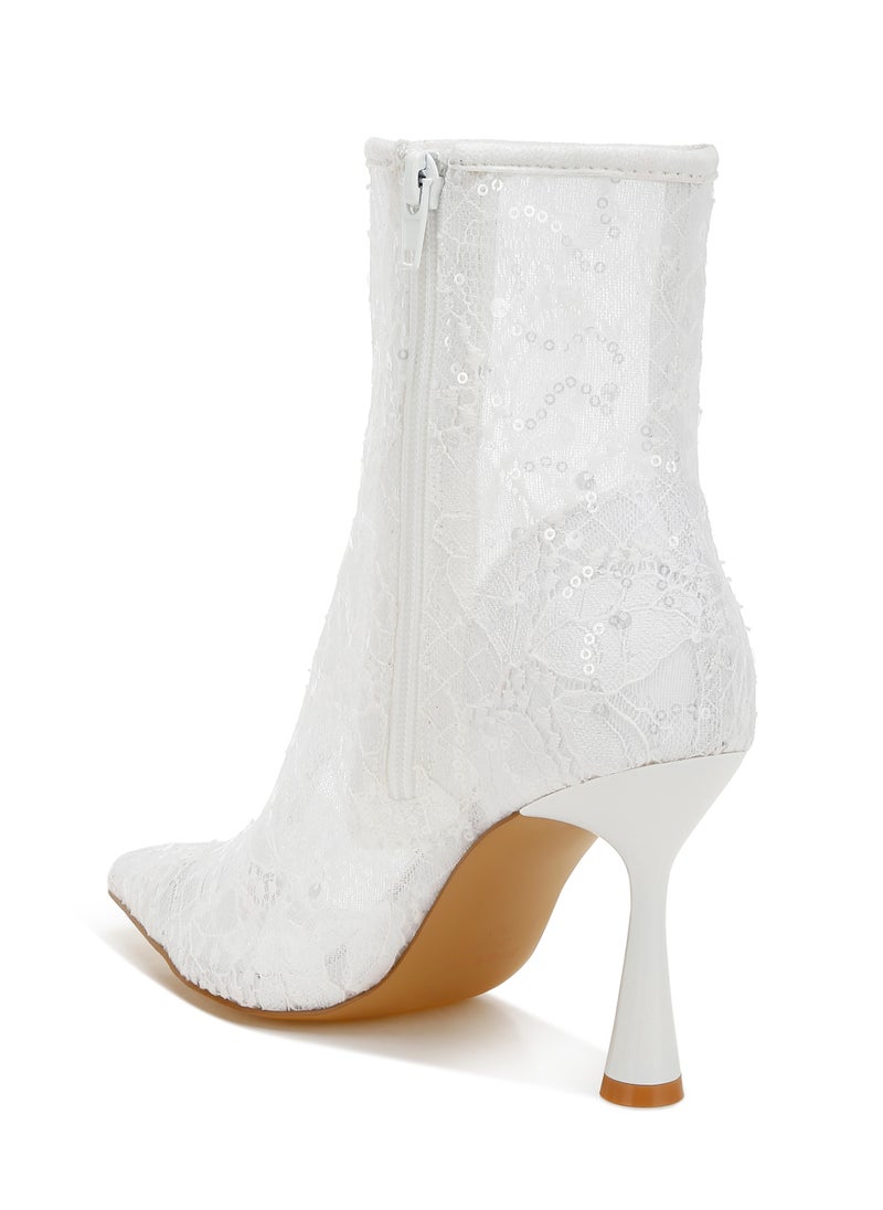 Sequin Lace Boots in White