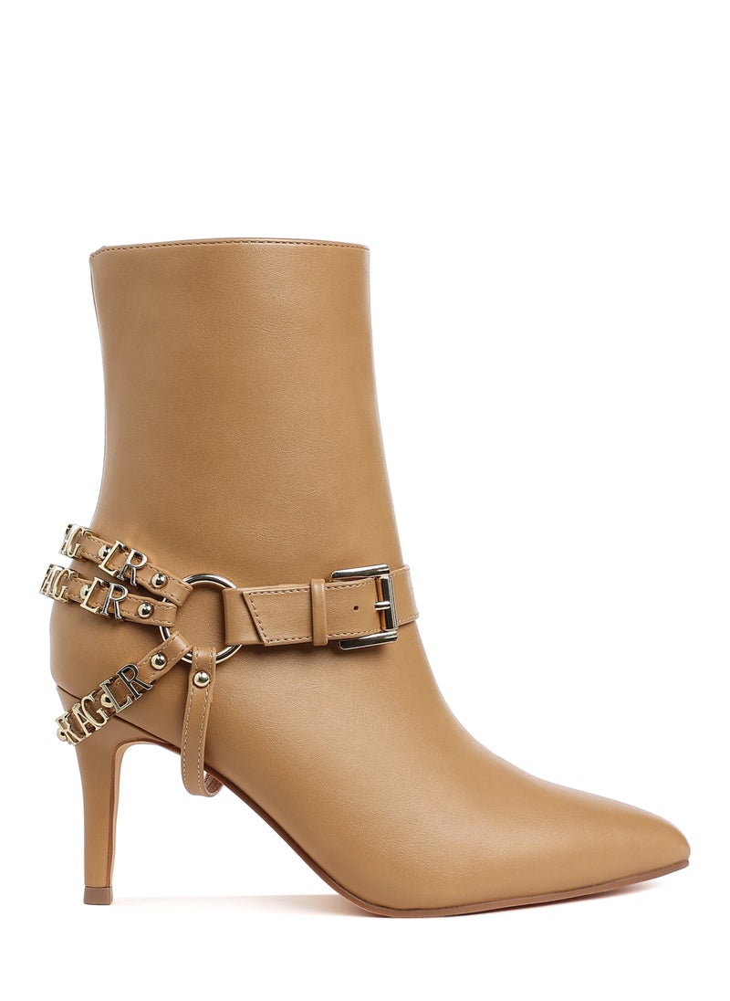 Harness Detail Stiletto Boots in Beige