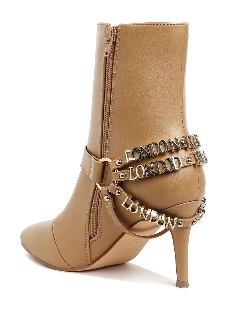 Harness Detail Stiletto Boots in Beige