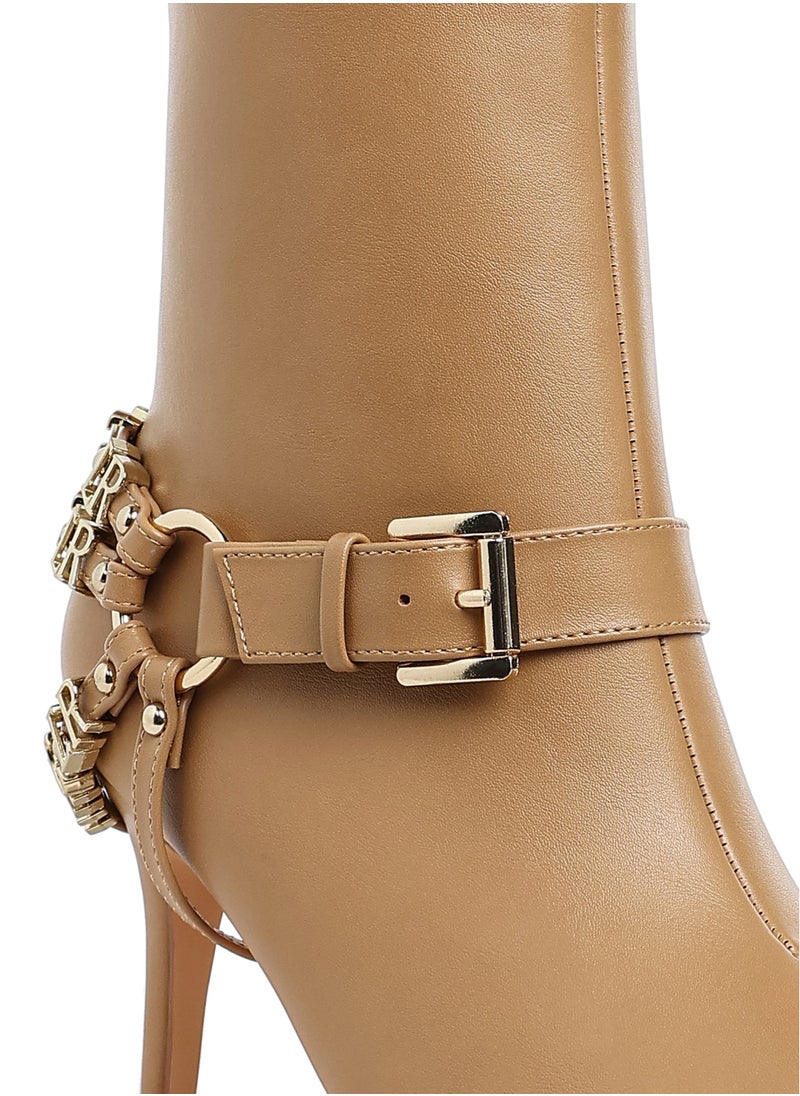 Harness Detail Stiletto Boots in Beige