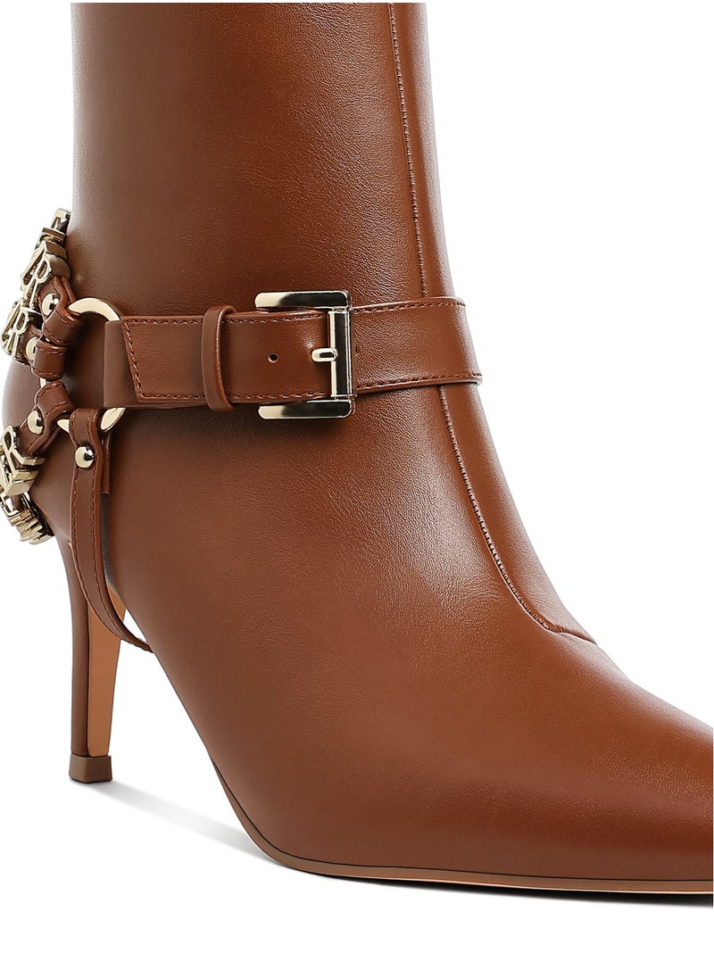 Harness Detail Stiletto Boots in Tan