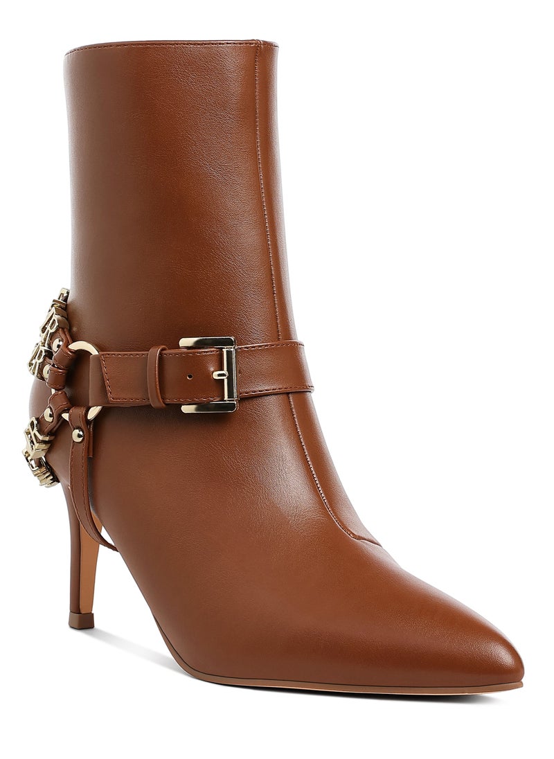 Harness Detail Stiletto Boots in Tan