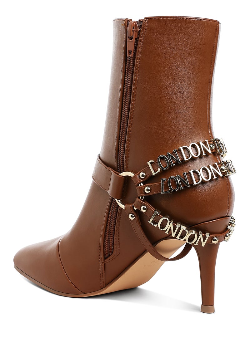 Harness Detail Stiletto Boots in Tan